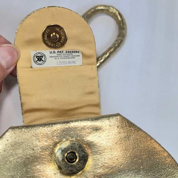 La Regale Mini PURSE Gold Satin Box Clutch Wristlet Hand Bag Crossbody Formal - Picture 11 of 16